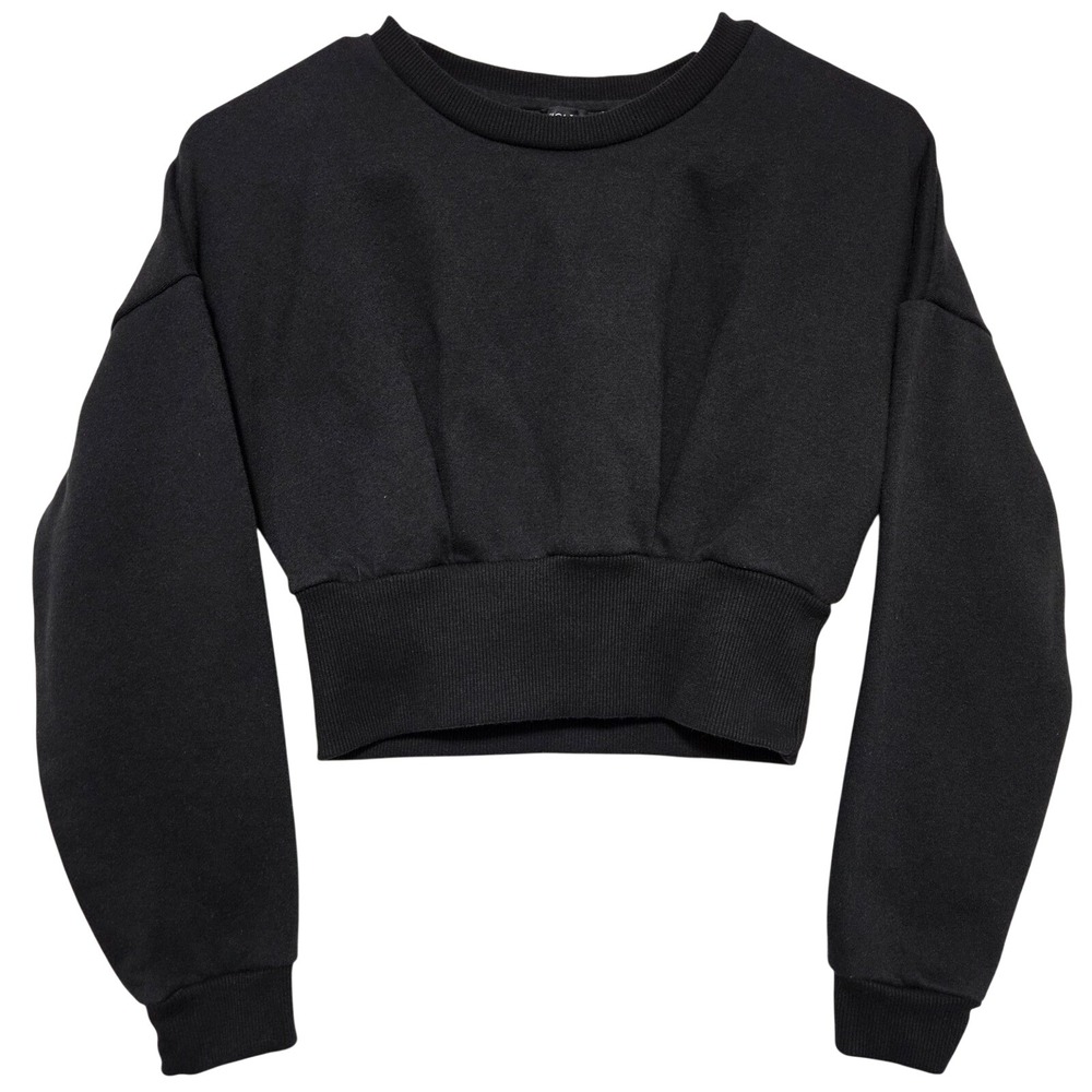 Fashion Nova Black Cropped Sweatshirt Wide Ribbed Waist Baddie Streetwear Small‎